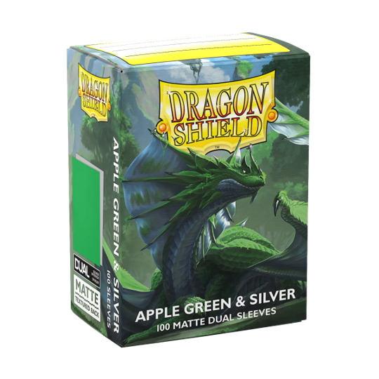 DRAGON SHIELD STANDARD SIZE SLEEVES APPLE GREEN & SILVER - MATTE DUAL 100CT