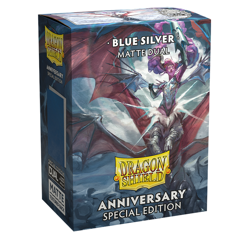 DRAGON SHIELD STANDARD SIZE SLEEVES BLUE SILVER - MATTE DUAL ANNIVERSARY 100CT