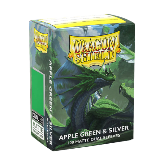 DRAGON SHIELD STANDARD SIZE SLEEVES APPLE GREEN & SILVER - MATTE DUAL 100CT