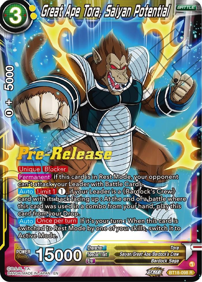 Great Ape Tora, Saiyan Potential (BT18-098) [Dawn of the Z-Legends Prerelease Promos] - La Boîte Mystère ( The Mystery Box)