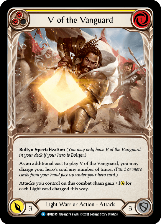 V of the Vanguard [MON035-RF] 1st Edition Rainbow Foil - La Boîte Mystère ( The Mystery Box)