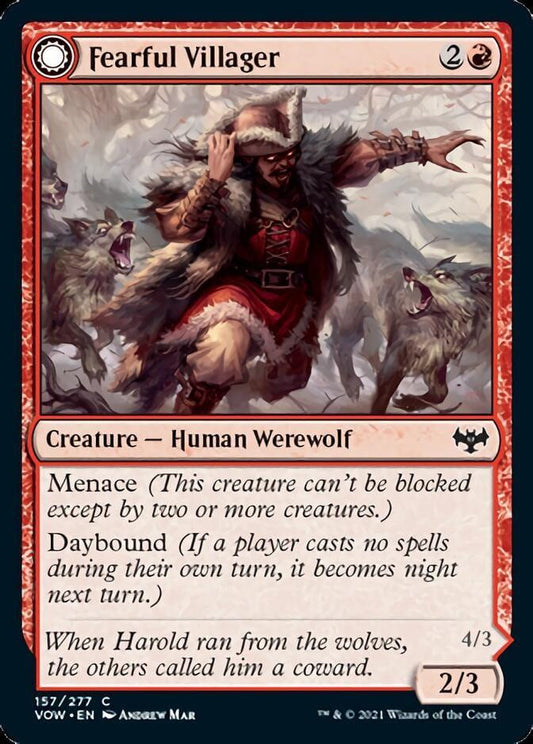 Magic: The Gathering MTG Single Fearful Villager // Fearsome Werewolf [Innistrad: Crimson Vow]