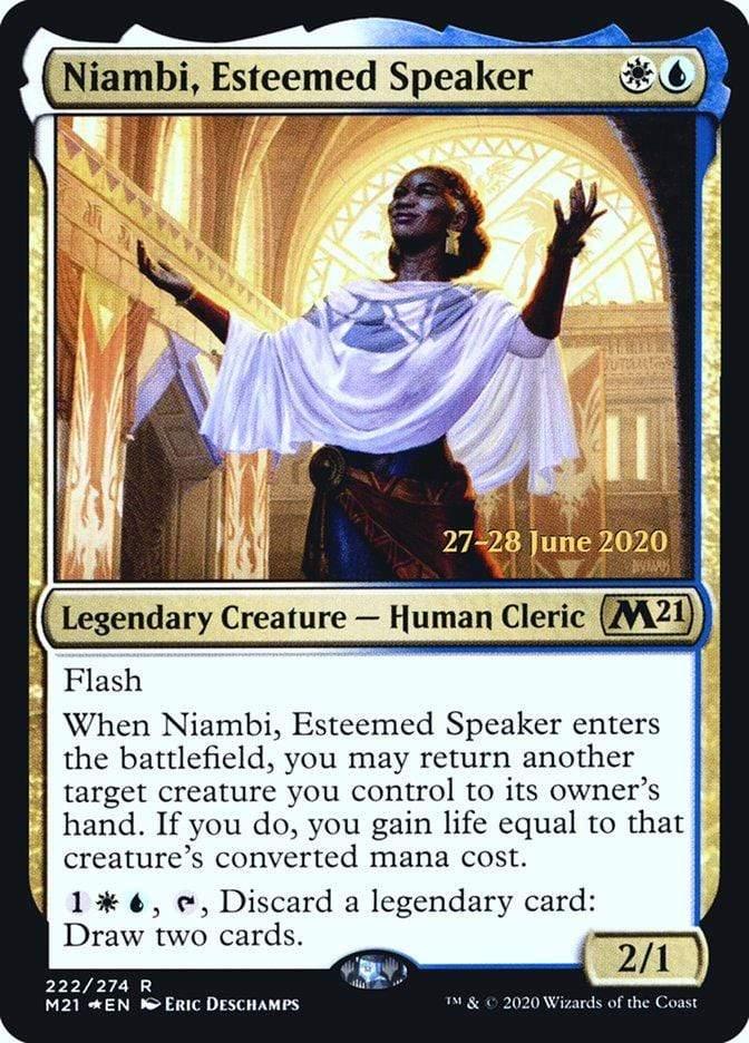 Magic: The Gathering MTG Single Niambi, Esteemed Speaker  [Core Set 2021 Prerelease Promos]